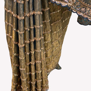 Olive Tissue Unstitched Saree Embellished With Sequins & Cutdana
