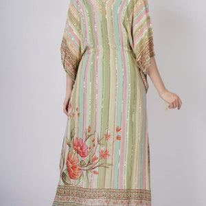 Multicolor Green Georgette Kaaftan with Mirror and Sequins Work