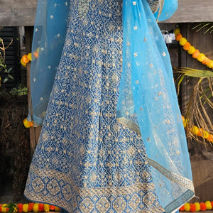 Blue Georgette Indo-Western with Zari, Sequin, Stone & Mirror Work