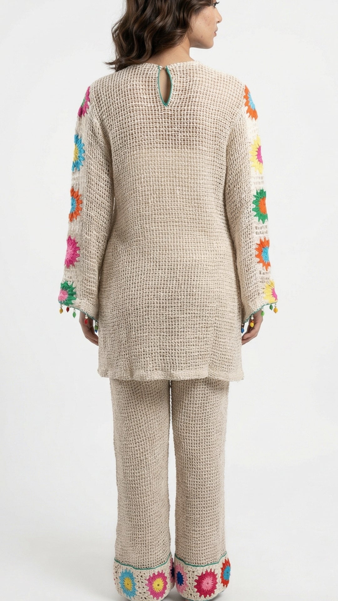 Beige Jute Coord Set with Crosia Detailing