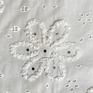White Mul Cotton Chikankari Fabric Unstitched Suit Lace Mirror Work