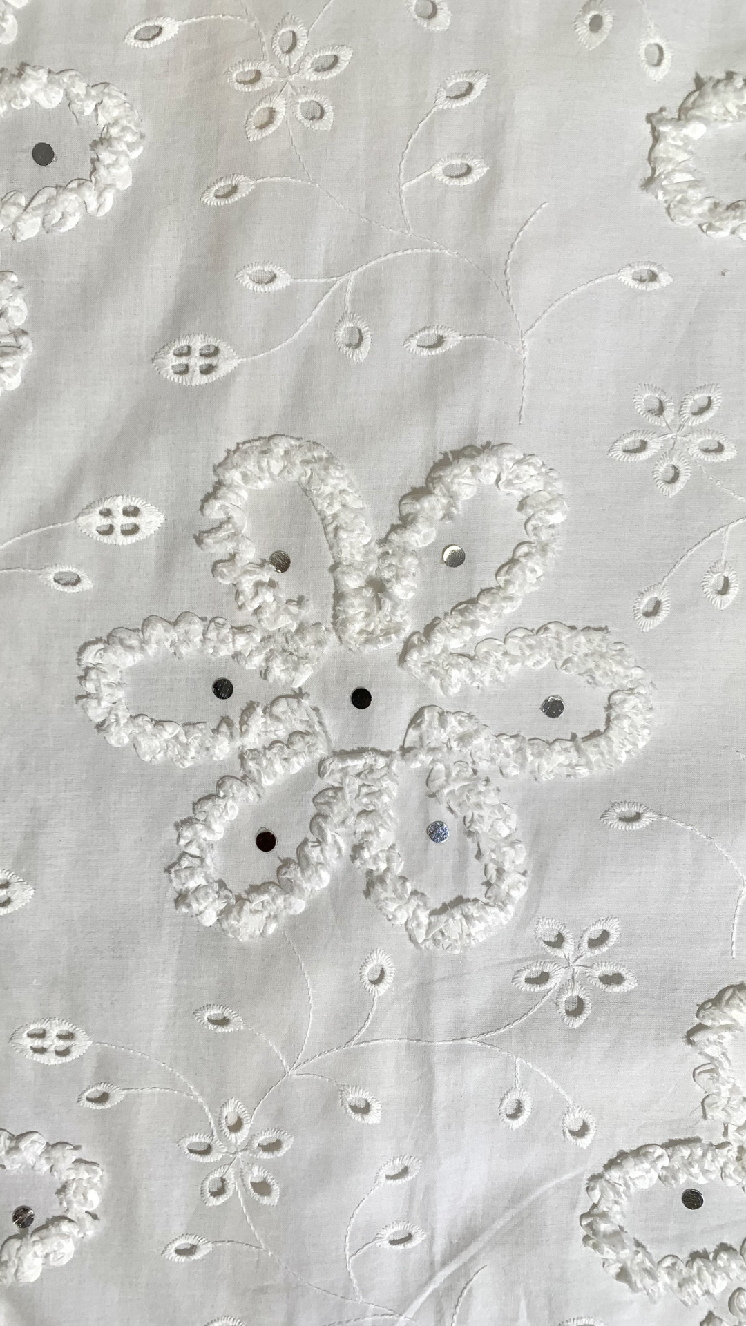 White Mul Cotton Chikankari Fabric Unstitched Suit Lace Mirror Work