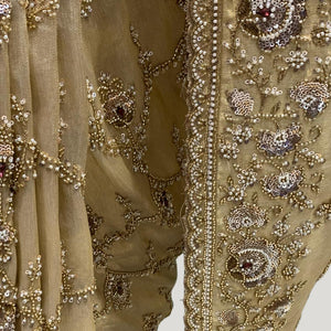 Golden Tissue Saree With Moti, Cutdana & Sequins Work