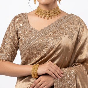 Golden Tissue Saree Embellished With Cutdana, Sequins, Pearl & Zari Work