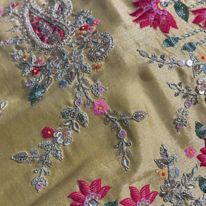 Yellow Tissue Unstitched Saree With Zari, Thread & Sequins Work