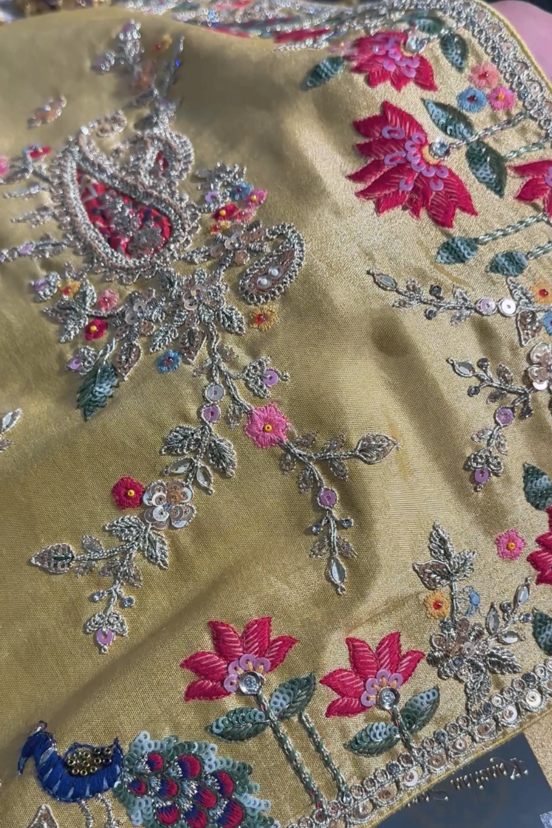 Yellow Tissue Unstitched Saree With Zari, Thread & Sequins Work