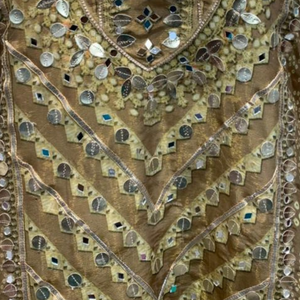 Golden Digital Printed Tissue Kaftan Style Co-ord Set with Gotta Patti & Sequins Work