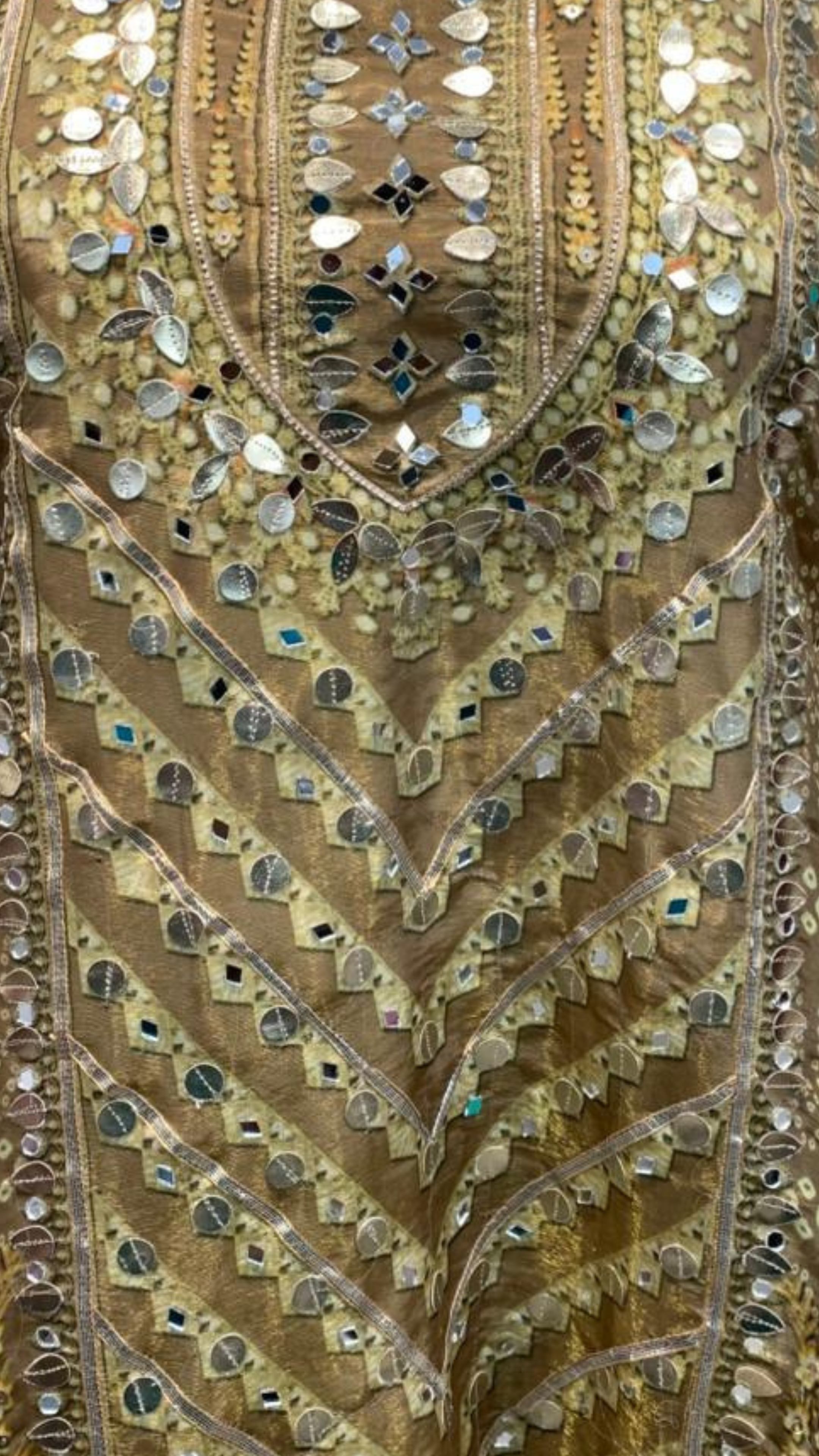 Golden Digital Printed Tissue Kaftan Style Co-ord Set with Gotta Patti & Sequins Work