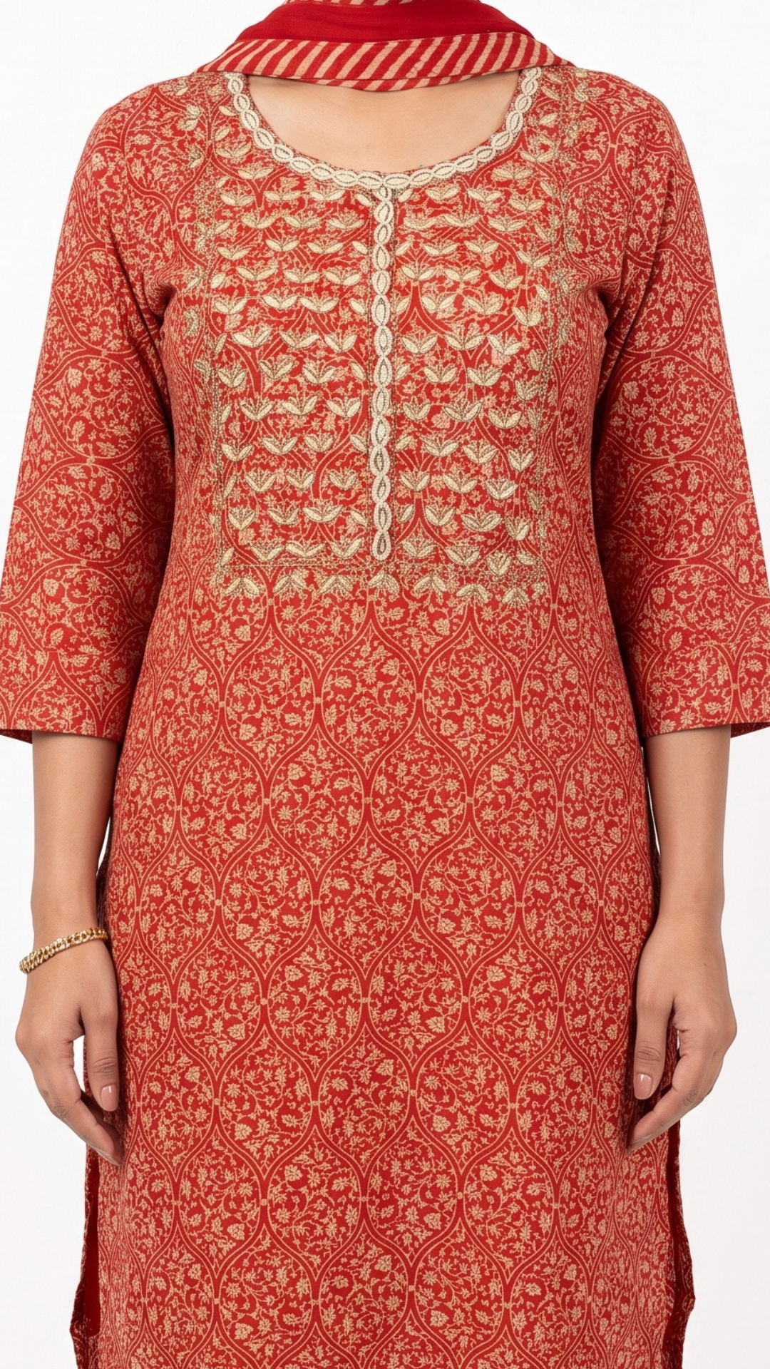 Orange muslin And Gold Print Gota Cutdana Moti Sequins