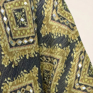 Navy Blue Wrinkled Tissue Digital Printed Kaaftan with Mirror Detailing and Gharara