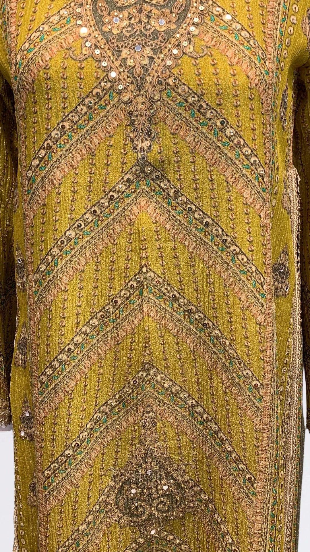 Green Tissue with Digital Print, Moti & Stone Work Indo Western
