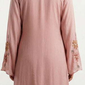 Pink Chinon Suit with Sequins, Hand Print, Cutdana & Stone Detailing