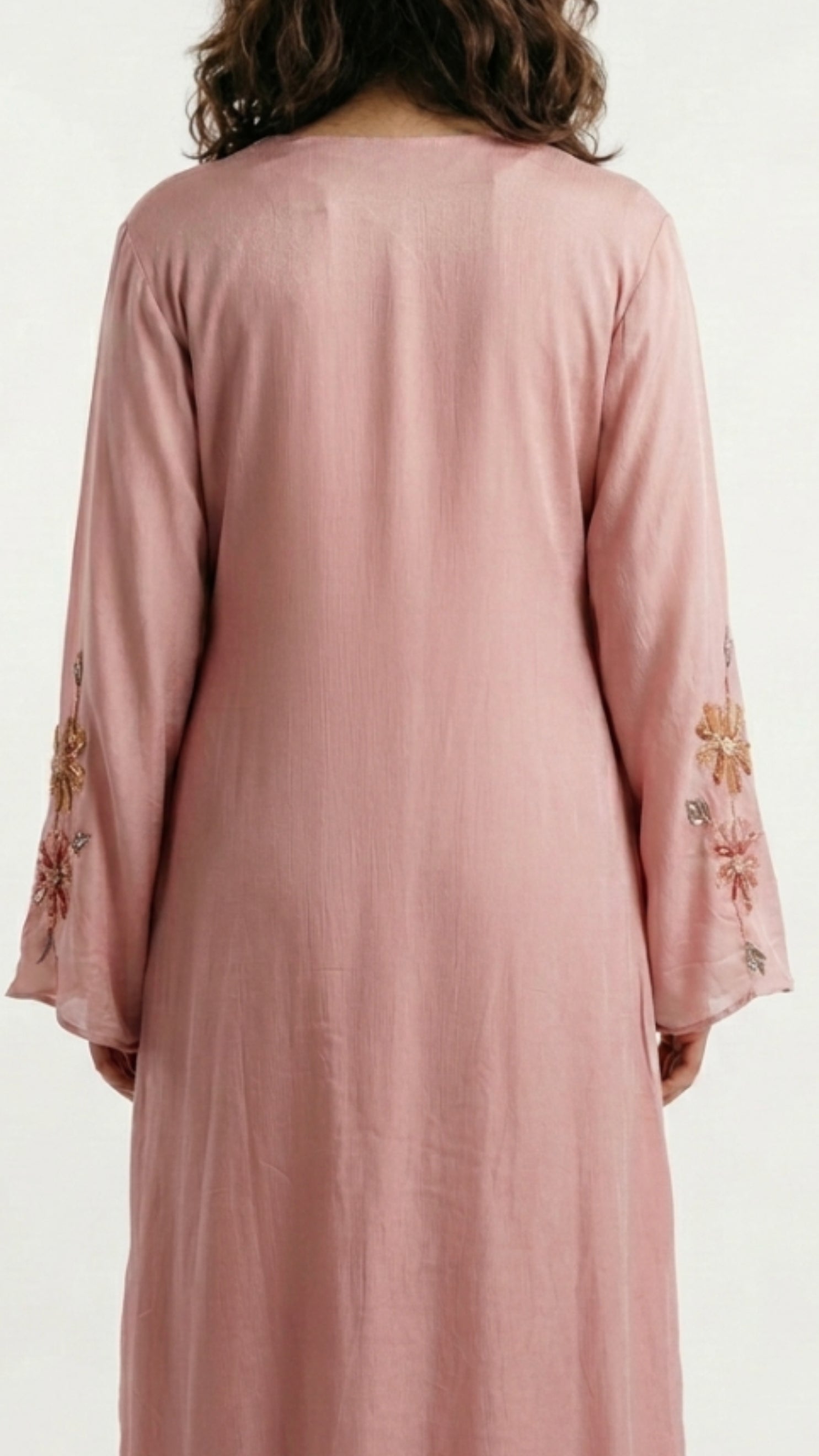 Pink Chinon Suit with Sequins, Hand Print, Cutdana & Stone Detailing