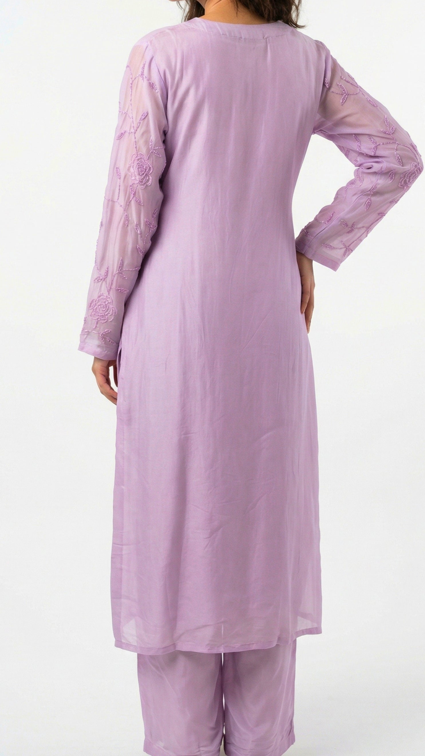 Muted Pastel Pink Organza Suit with Sequins, Cutdana & Moti Detailing