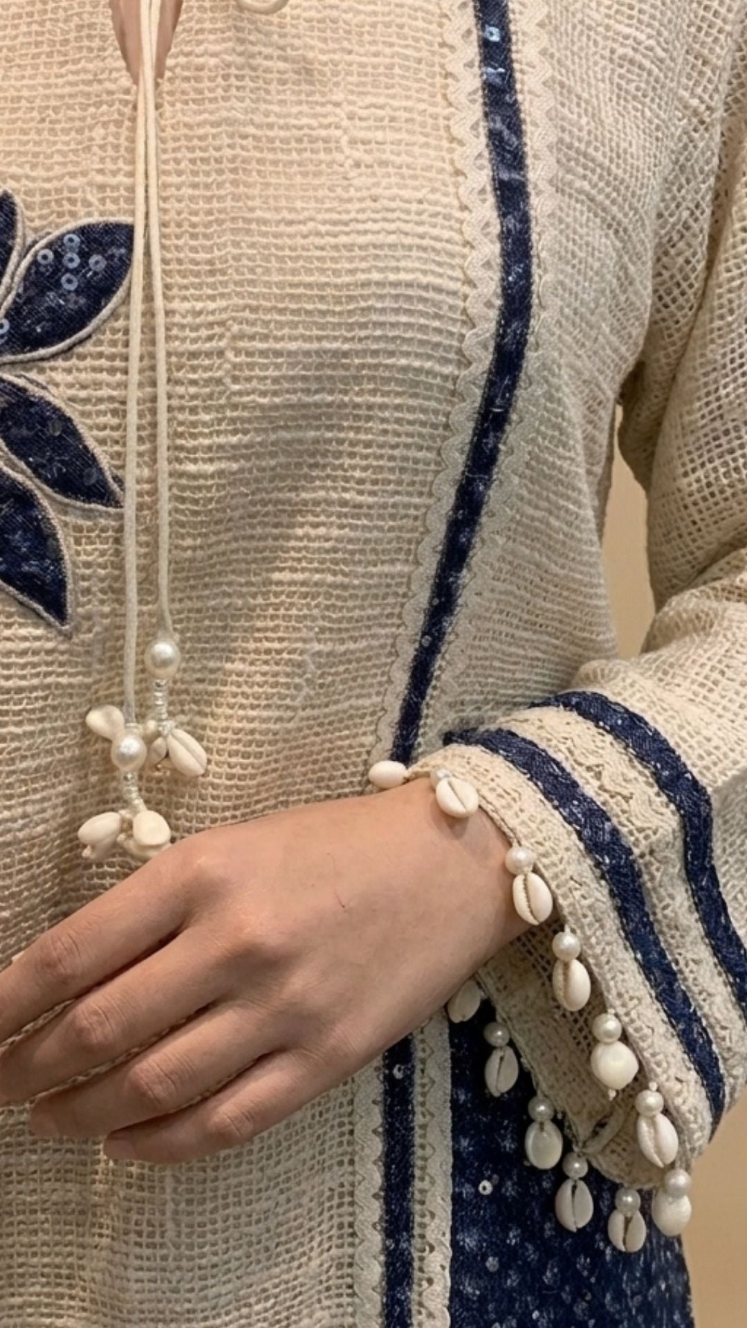 Blue and Beige Jute Coord Set with Sequins Work