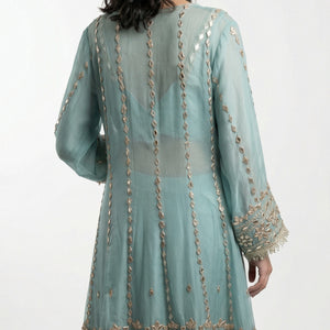 Turquoise Soft Organza Set with Gota Patti Detailing