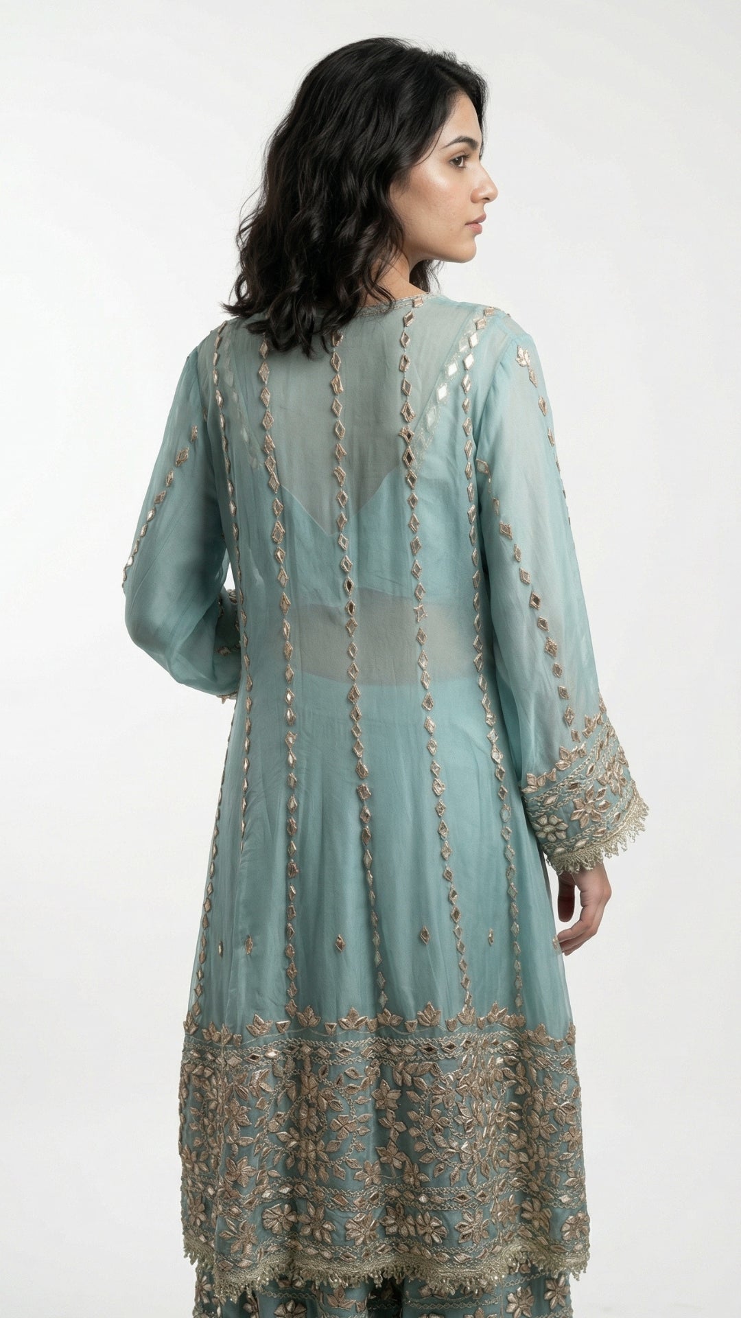 Turquoise Soft Organza Set with Gota Patti Detailing