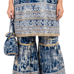 Blue  Muslin Zari and Thread Sequins