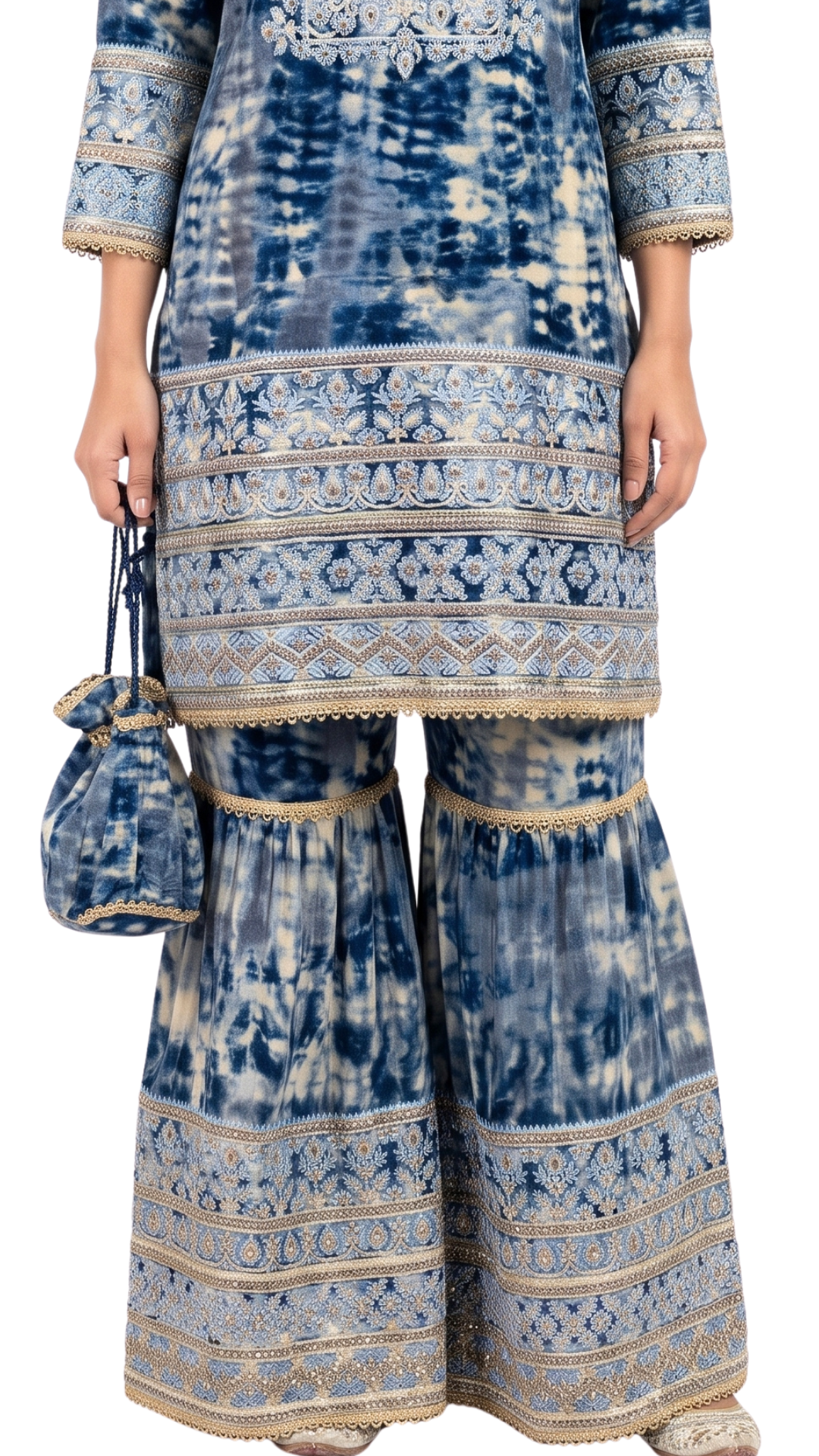 Blue  Muslin Zari and Thread Sequins