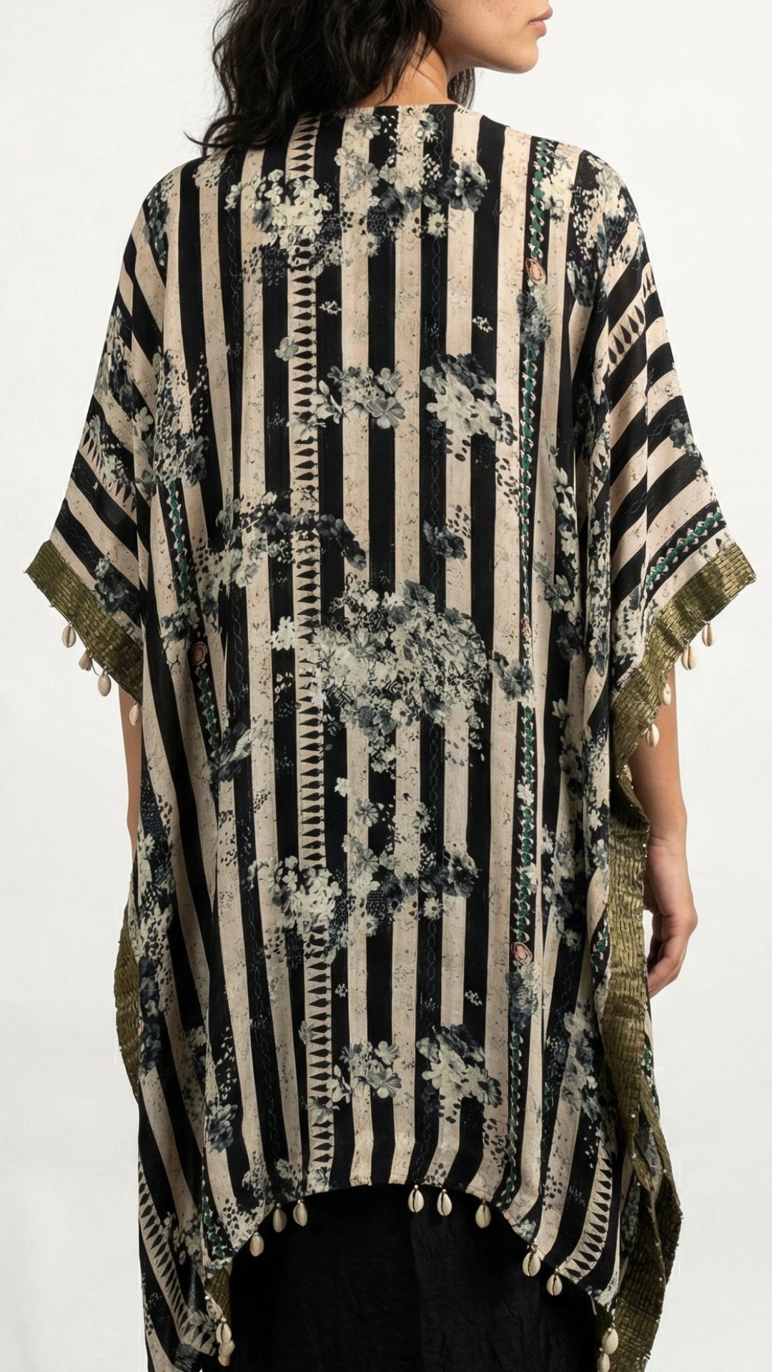 Black Hand Printed Crepe Coord Set with Moti, Sequins & Thread Detailing