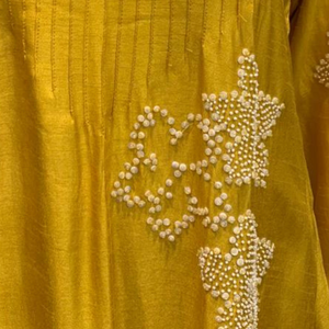Yellow Cotton Silk Coord Set with Sequin and Moti Work