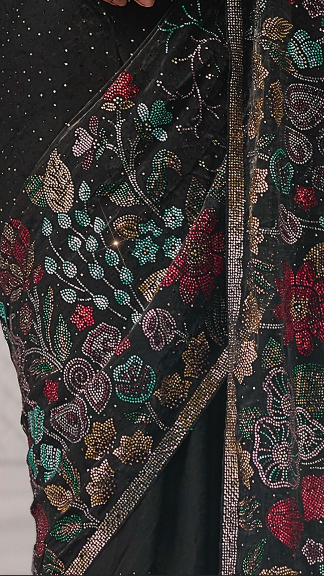 Black Satin Organza Saree With Swarovski Work