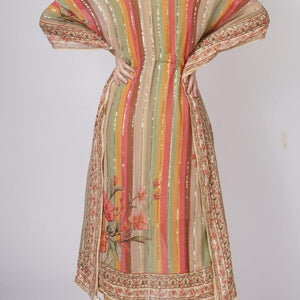 Multicolor Beige Georgette Kaaftan with Mirror and Sequins Work
