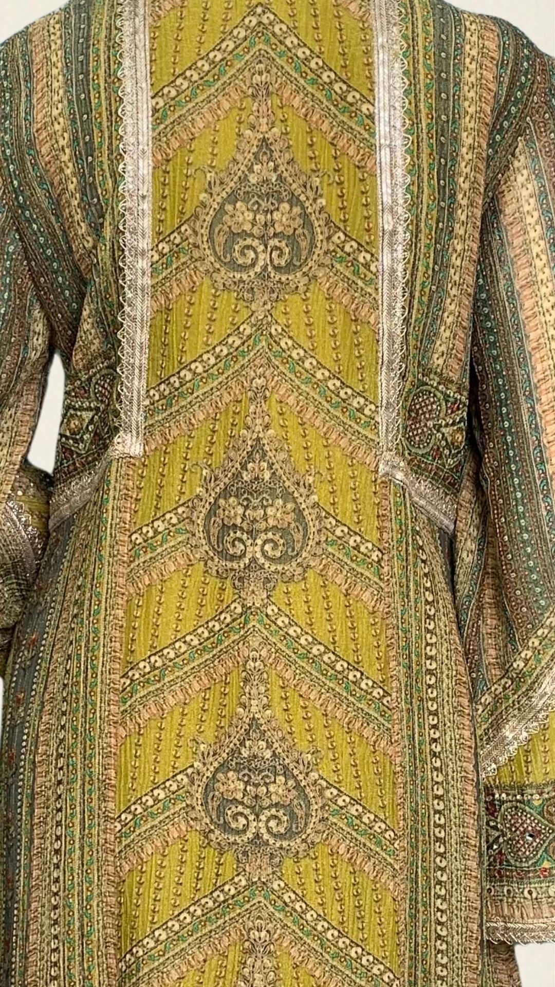 Mehandi Green Wrinkle Tissue Digital Printed Suit with Mirror Detailing and Palazzo