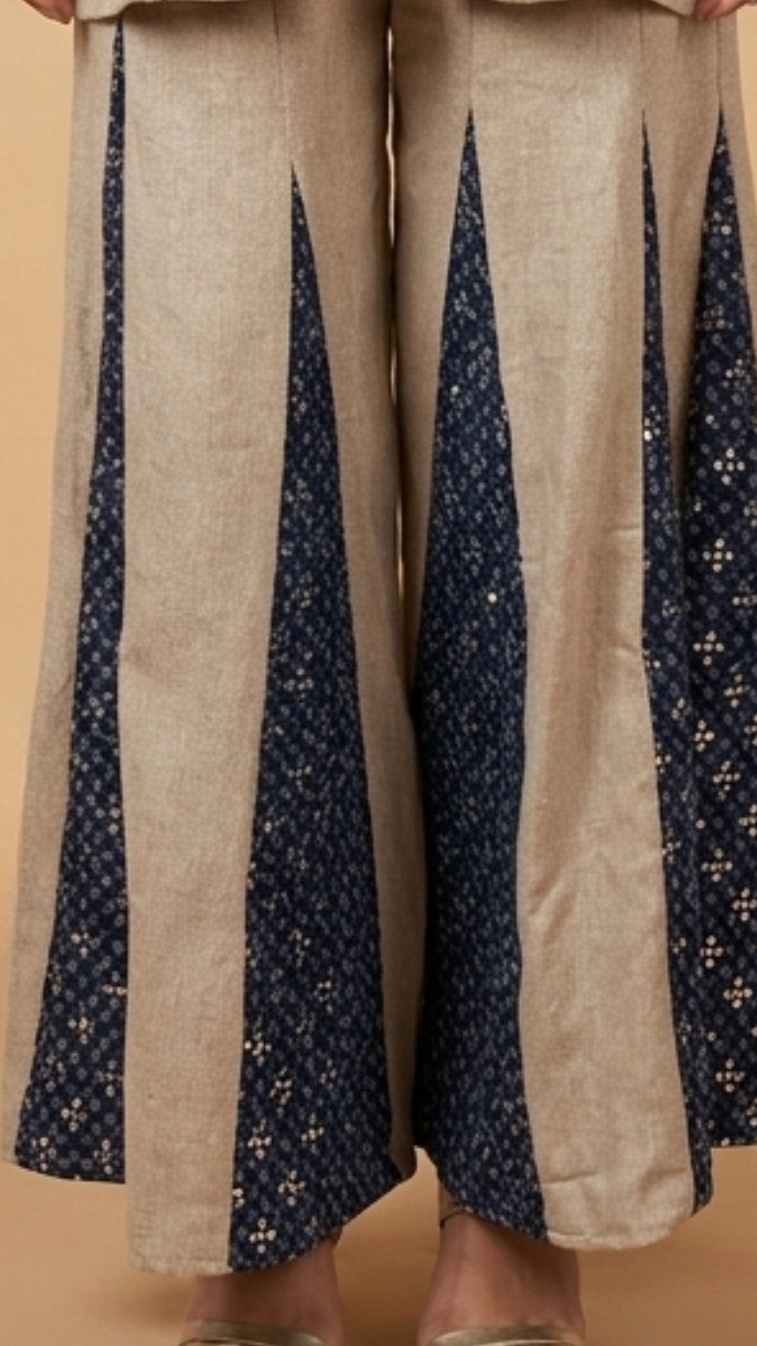 Beige and Blue Jute Coord Set with Sequins Work