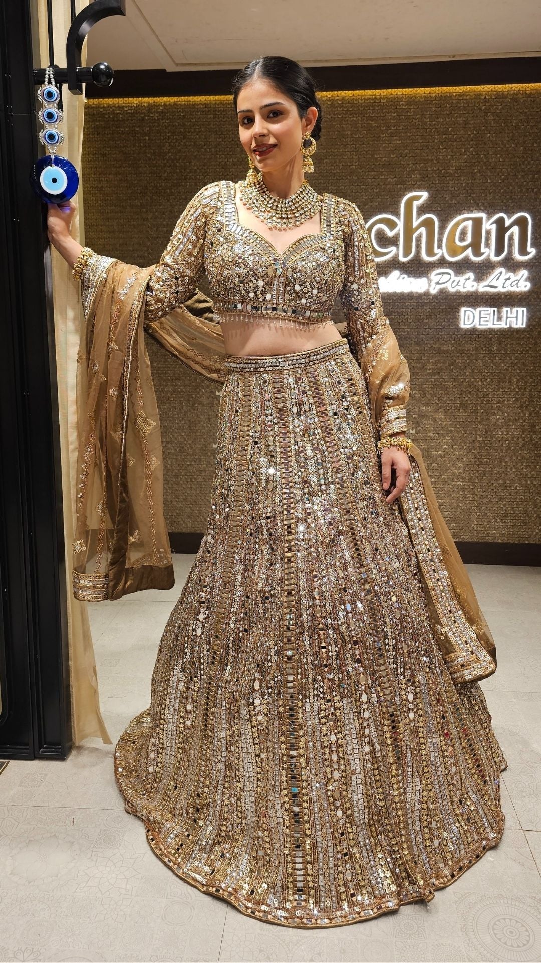 Golden Net Embroidered Lehenga with Dupatta