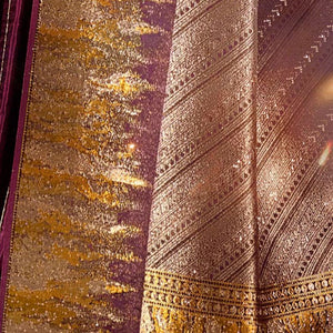 Wine Silk Satin Saree with Swarovski Work