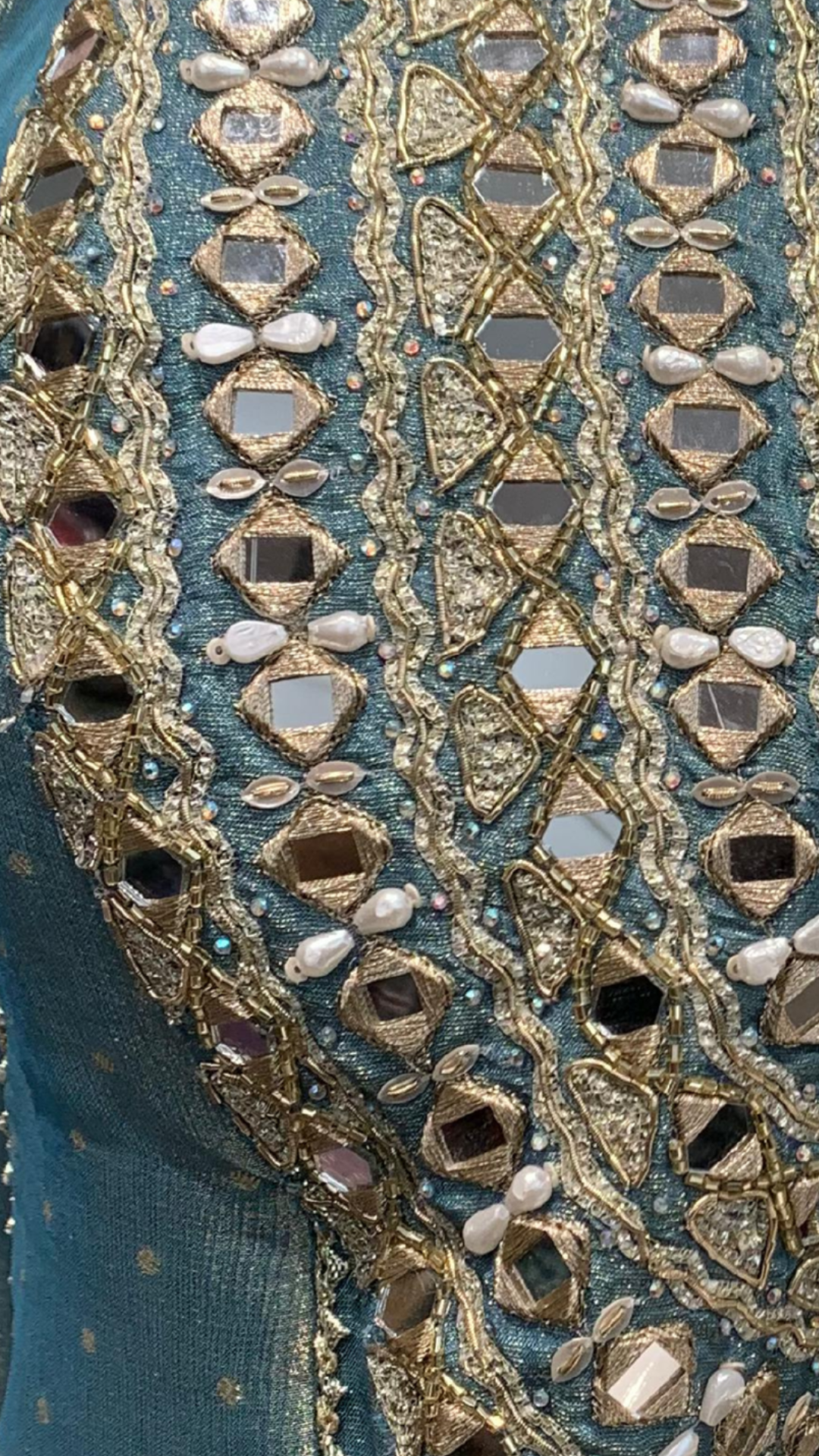 Blue Crushed Tissue Indowestern with Cutdana, Moti, Dabka and Mirror Work