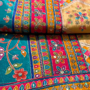 Multicolour Digital Printed Silk Ready Made Saree Embellished With Zari & Sequins Work