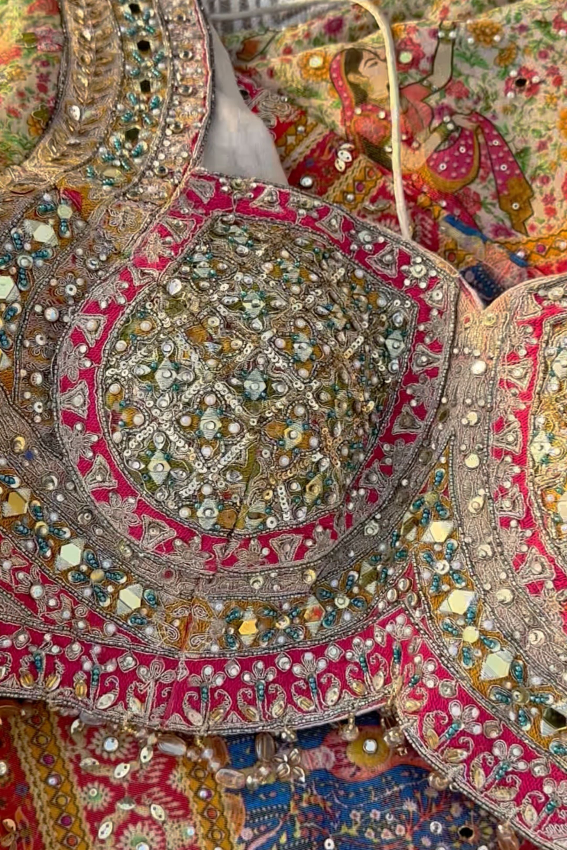 Multicolour Tissue Saree Embellished With Kundan, Sequins & Cut Dana Work