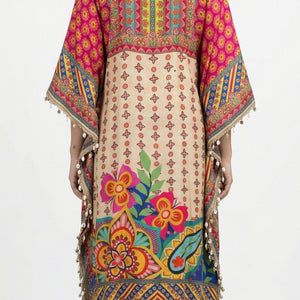 Multicolour Muslin Crepe Coord Set with Digital Print & Mirror Detailing