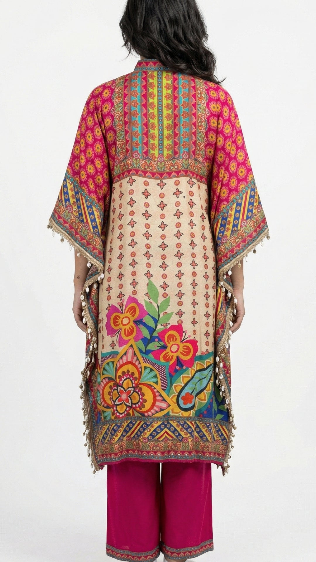 Multicolour Muslin Crepe Coord Set with Digital Print & Mirror Detailing