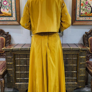 Yellow Crepe Indowestern 3 Piece with Cutdana and Pearl Work