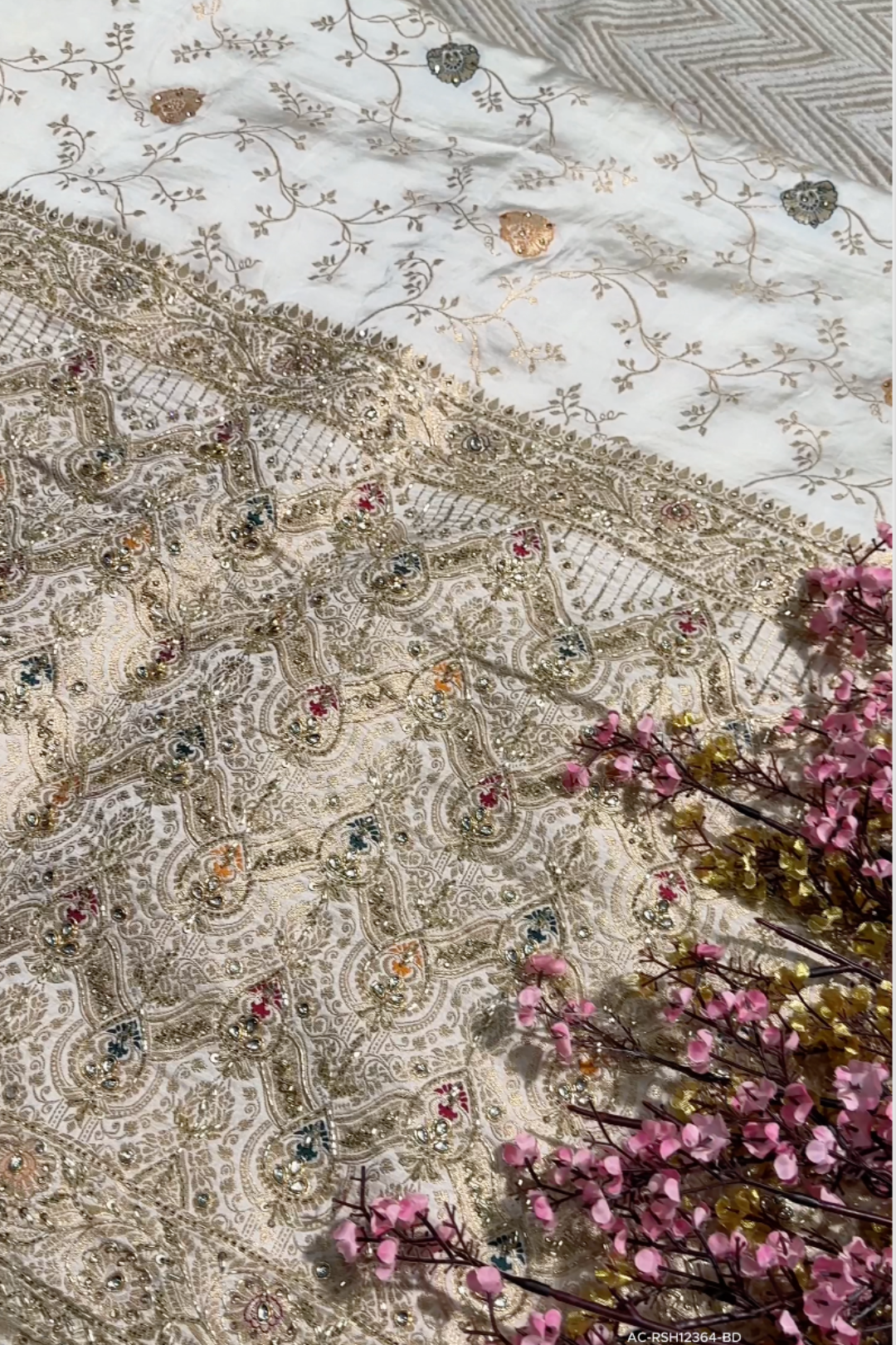 Ivory Silk Unstitched Saree Embellished With Sequins, Cutdana, Zarkan, Dabka & Stone Work