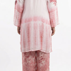 Pink Satin Crepe Coord Set with Sequins, Hand Print, Zari & Stone Detailing