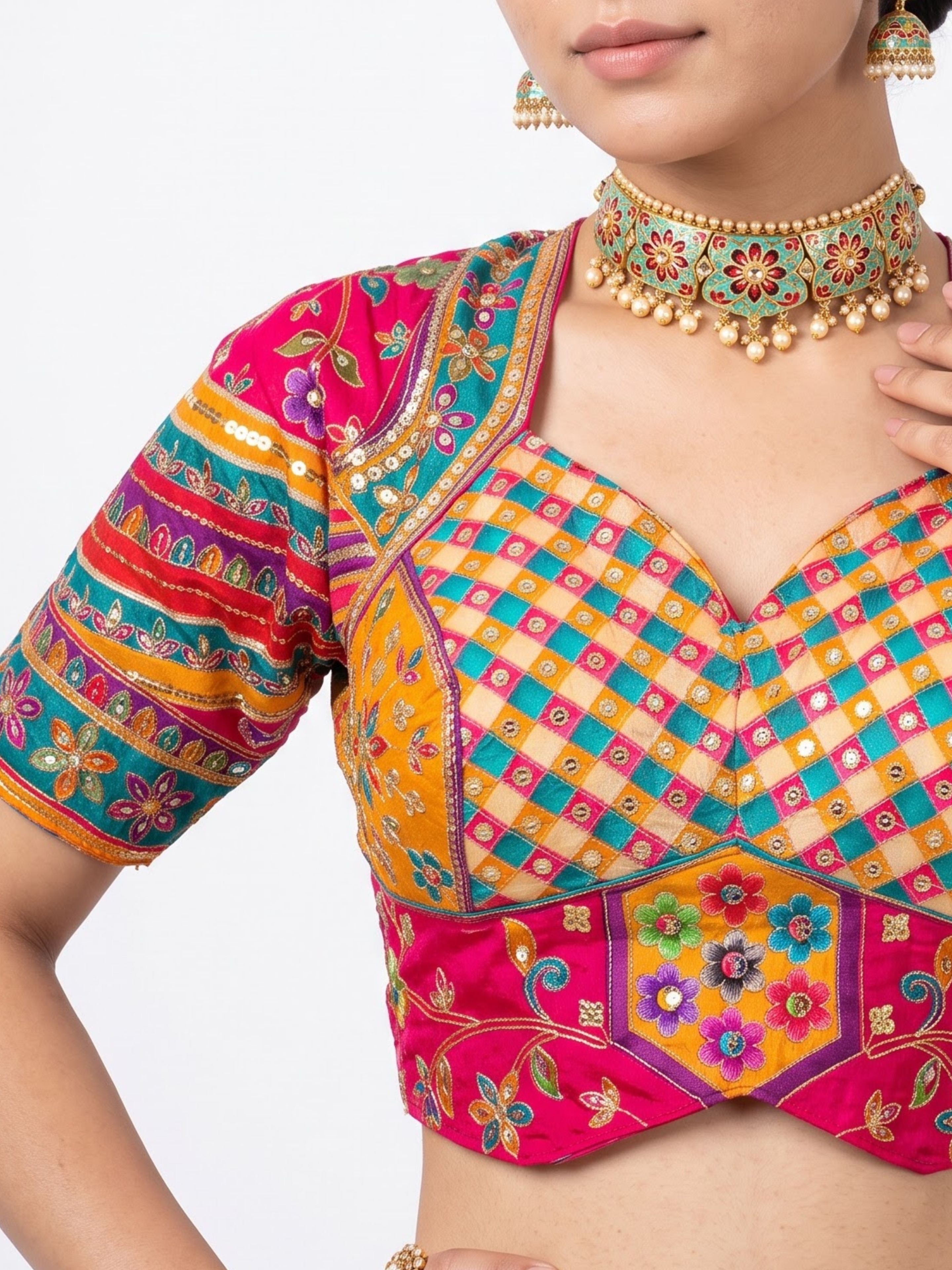 Multicolour Digital Printed Silk Ready Made Saree Embellished With Zari & Sequins Work