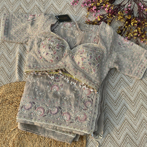 Tussar Tissue Saree Embellished With Sequins & Cut Dana Work