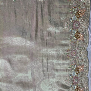 Mauve Tissue Unstitched Saree with Zardozi, Zari & Dabka Work