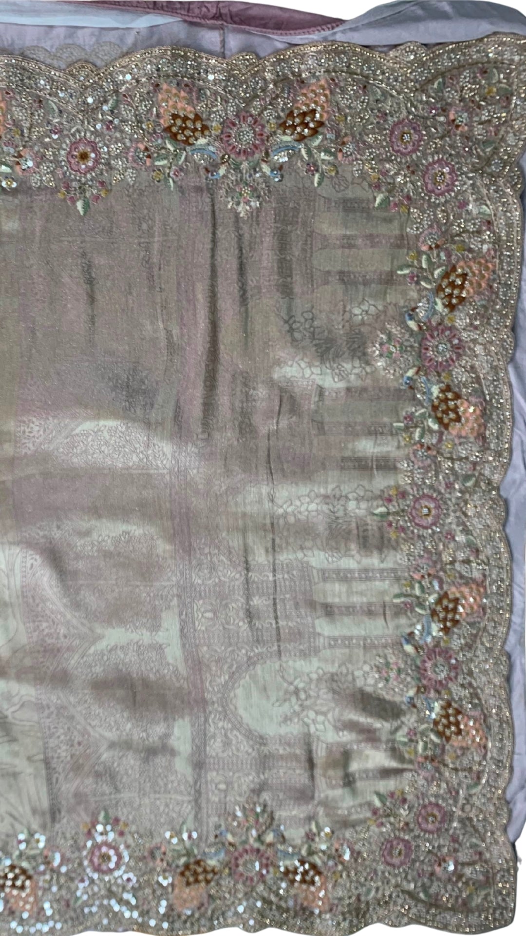Mauve Tissue Unstitched Saree with Zardozi, Zari & Dabka Work