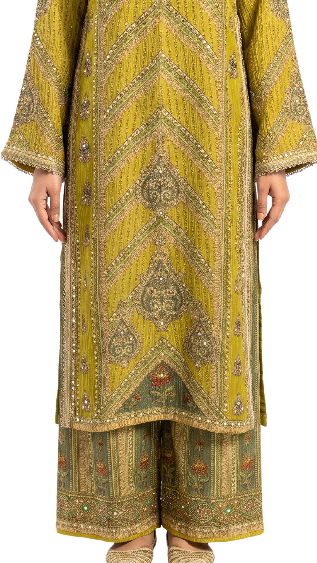 Mustard Yellow Wrinkle Tissue Stone and mirror Sequins