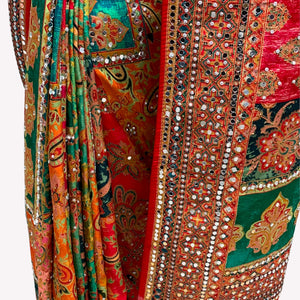 Multicolour Silk Unstitched Saree Embellished With Sequins, Mirror, Stone & Swarovski Work