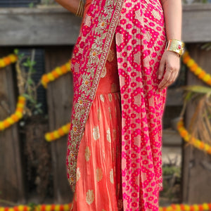 Orange Chinon Banarasi Drape Saree with Cutdana, Sequin, Moti & Dabka Work