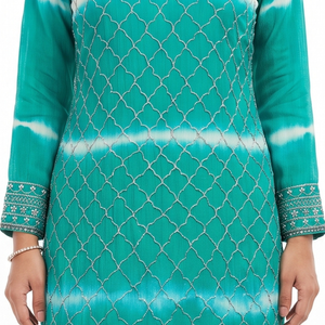 Green Chinon Fabric Cutdana work Sequins