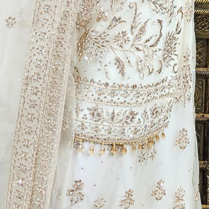 Cream Net Cream Suit with Swarovski Work and Dupatta