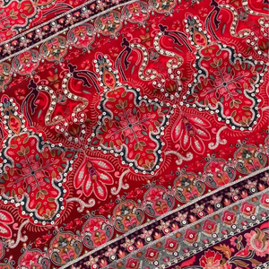 Maroon Digital Printed Silk Ready Made Saree Embellished With Sequins & Zari Work