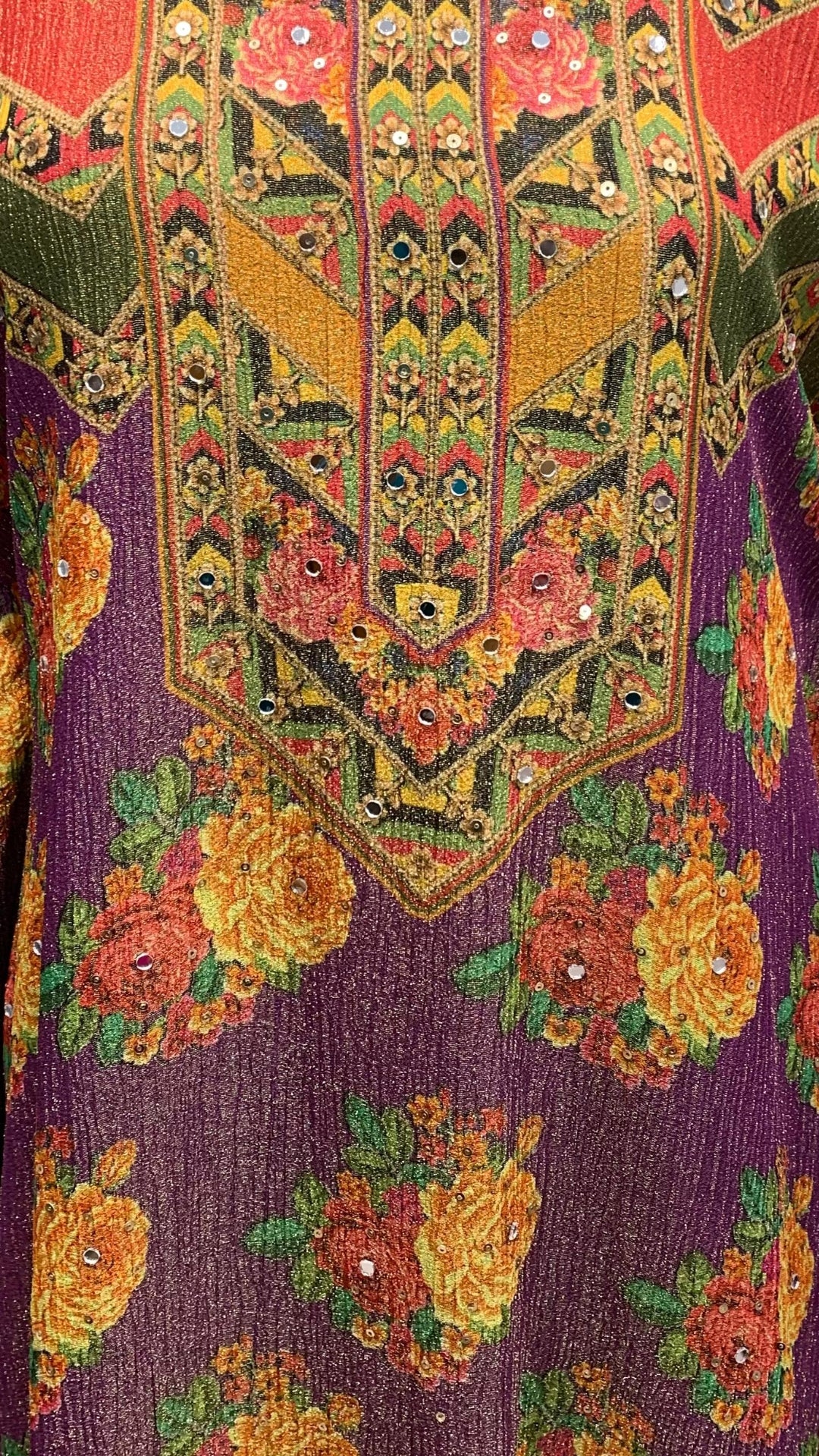 Purple Wrinkle Tissue Coord Set with Digital Print and Mirror Work